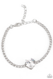 "Bedazzled Beauty" Silver Metal & White/Clear Rhinestone Chain & Heart Bracelet