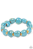 "Glaze A Trail" Blue Destressed Ceramic Heart Shaped Stretch Bracelet