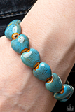 "Glaze A Trail" Blue Destressed Ceramic Heart Shaped Stretch Bracelet