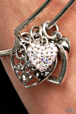 "I'm Yours" Silver Metal Multi Iridescent Rhinestone Heart & Charms Tension Bracelet