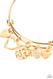 "I'm Yours" Gold Metal White Rhinestone Heart & Charms Tension Bracelet