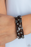 "Aphrodite Ascending" Brown Leather & Silver Heats and Beads Magnetic Closure Bracelet