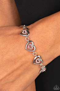 "Catching Feelings" Silver Metal & Pink/Clear Rhinestone Multi Heart Bracelet