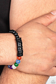 "Tropical Kaleidoscope" Black Metal Multi Color Rainbow Stretch Bracelet