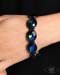 "Diva in Disguise" Gunmetal & Blue Multi Color Oil Spill Rainbow Stretch Bracelet