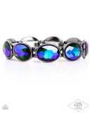 "Diva in Disguise" Gunmetal & Blue Multi Color Oil Spill Rainbow Stretch Bracelet