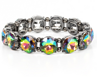 "Glitzy Glamorous" Gunmetal & Round Oil Spill Multi Rhinestones Stretch Bracelet