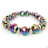 "Astral Auras" Multi Color Oil Spill Rainbow Faceted Beaded Stretch Bracelet