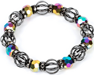 "Metro Squad" Faceted Oil Spill, Gunmetal, & Hematite Beaded Stretch Bracelet