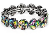 "Gilded Gardens" Gunmetal & Multi Oil Spill Marquise Cut Rhinestone Stretch Bracelet