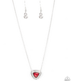 "The Whole Package" Silver Metal & Red Trillion Rhinestone Halo Heart Necklace Set