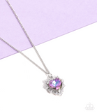 "Be Still My Heart" Silver UV Shimmer Purple Heart with White Halo Necklace Set