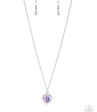 "Be Still My Heart" Silver UV Shimmer Purple Heart with White Halo Necklace Set