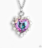 "Be Still My Heart" Silver UV Shimmer Purple Heart with White Halo Necklace Set