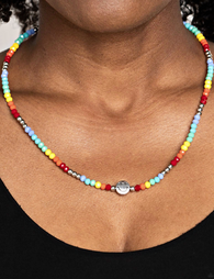 "Beaming Bling" Invisible Chain with Multi Colored Faceted Crystal Beads & Smiley Face Necklace Set