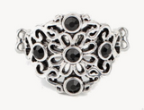 Paparazzi "One Daisy Daisy at a Time" Silver Filigree & Black Rhinestone Elastic Back Ring