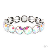 "Number One Knockout" Silver Metal Multi Iridescent Rhinestone Stretch Bracelet