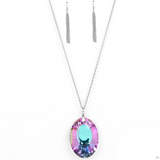 "Celestial Essence" Silver Metal & Large Sparkly Purple Iridescent Rhinestone Necklace Set