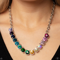 "Rainbow Resplendence" Silver Metal & Multi Rainbow Oil Spill Rhinestone Necklace Set