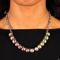 "Rainbow Resplendence" Silver Metal & Oranges, Pinks and Yellow Rhinestones Necklace Set