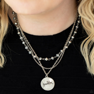 "Promoted to Grandma" Silver Metal Multi Chain and Hematite GRANDMA Necklace Set