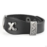 "Tread Carefully" Men's Black LEATHER & Metallic Accent Snap Band Bracelet