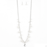 "There's Always Room at the Top" Silver Metal & White Pearl Bead Lanyard Necklace Set