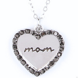 "The Real Boss" Silver Metal & Smoky Gray Rhinestone MOM Heart Necklace Set