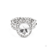 "Unstoppable Sparkle" Silver Metal Clear/White Rhinestone Halo Elastic Ring
