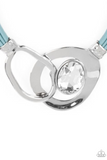 "Californian Cowgirl" Blue Triple Leather Corded Asymmetrical White Rhinestone Necklace Set