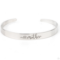 "Sweetly Named" Silver Metal with "MOTHER" & Heart Cuff Bracelet