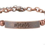 "Mom Squad" Copper Metal with a Curved Bar with MAMA on it Bracelet