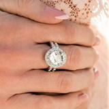 "Unstoppable Sparkle" Silver Metal Clear/White Rhinestone Halo Elastic Ring