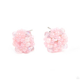 "Bunches of Bubbly" Silver Metal & Pearly Pink Seed Bead Cluster Post Earrings