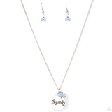 "Warm my Heart" Silver Metal Blue Faceted Bead "MOTHER" Necklace Set