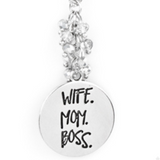 "Words to Live By" Silver Metal & Hematite "WIFE MOM BOSS" Necklace Set