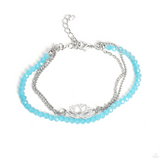 "A Lotus Like This" Silver Metal, Lotus Flower & Blue Crystal Multi Strand Bracelet