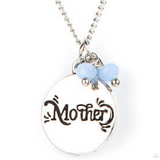 "Warm my Heart" Silver Metal Blue Faceted Bead "MOTHER" Necklace Set