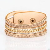 "Rollin In Rhinestones" Gold Urban Rhinestone LEATHER Snap Band Bracelet