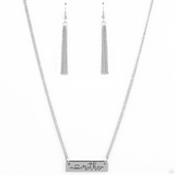 "Joy of Motherhood" Silver Chain HEART MOTHER Bar Necklace Set