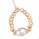 "Luxury Lush" Gold Chain & Oval White/Clear Clasp Bracelet