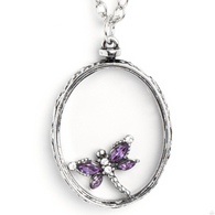 "Dynamic Dragonfly" Silver Metal & Moveable Purple Rhinestone Dragonfly Necklace Set