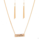 "Joy of Motherhood" Gold Chain HEART MOTHER Bar Necklace Set