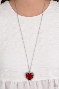 Paparazzi "Prismatically Twitter" Silver Metal Red Rhinestone Heart Necklace Set