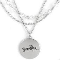 "Promoted to Grandma" Silver Metal Multi Chain and White Crystal GRANDMA Necklace Set