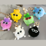 CUTE & COZY POM POM CHARACTERS WITH A KNITTED HAT & SUNGLASSES KEYCHAINS