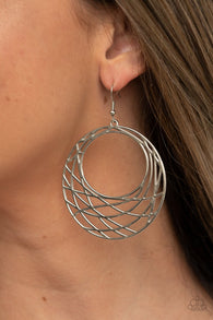 "Urban Lind Up" Silver Medal Crescent Crisscross Dangle Earrings