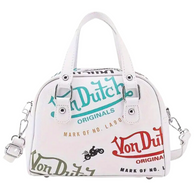 WHITE VON DUTCH STYLE BOWLING/BOSTON HANDBAG WITH ADJUSTABLE STRAP