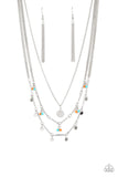 "Wandering Wonder" Silver Metal Orange/Blue Beaded Layered Necklace Set