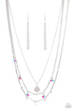 " Wandering Wonder " Silver Metal Pink/Blue Beaded Layered Necklace Set